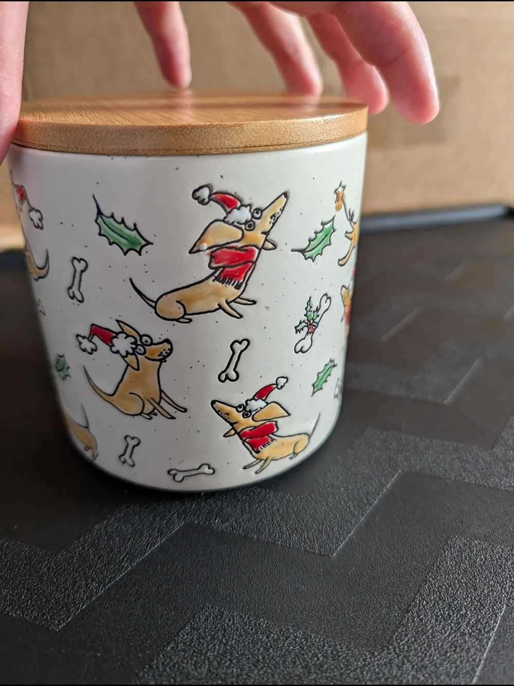 Dog Holiday Treat Jar Ceramic